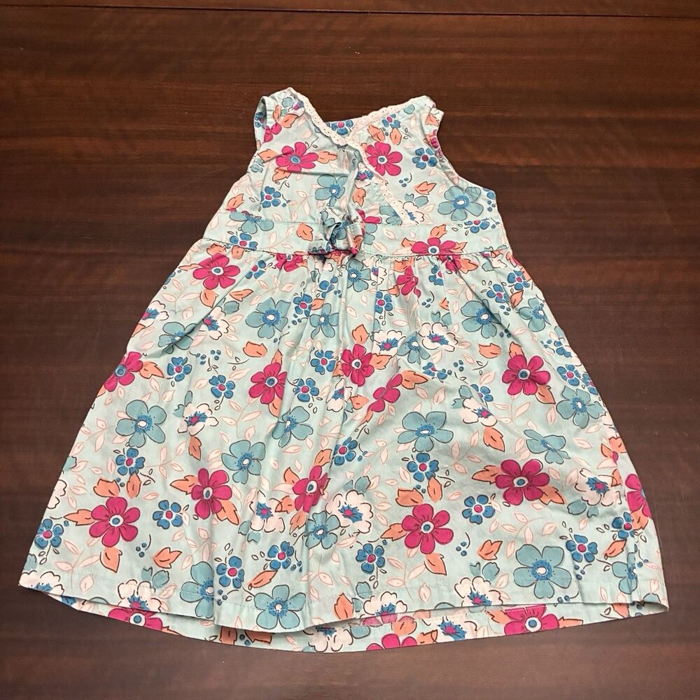 Faded Glory Little Girls Spring Dress W/ Pink, Blue, White Flowers. Size 18 Mths